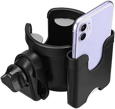 Suranew Universal Pushchair/Pram Cup Holder with Phone Storage Box, Baby Bottle Organizer for Stroller,Drink and Coffee, Suitable for Baby Buggy and Bike.