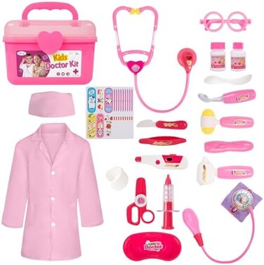 Liberry Durable Doctor Kit for Kids, 23-Piece Pretend Play Educational Medical Toy Set with Stethoscope, Dentist Role Play Costume, Doctor Set Toys for Toddler Girls 3-8 Years Old.