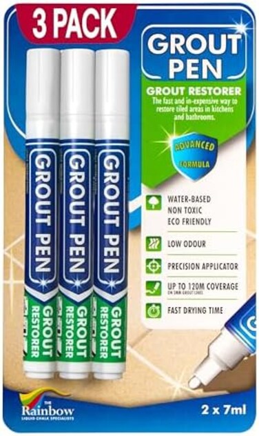 Rainbow Chalk Markers Limited 3 x White Grout Pens - Designed for Restoring Tile Grout in bathroomsKitchens.