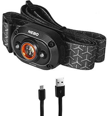 NEBO MYCRO USB 400 LUMEN Rechargeable, Adjustable LED HeadlampCap, Bright Spot Light For Camping, Hiking, Caving, Fishing with Adjustable Headstrap and Cap Clip, IPX4 water resistant.