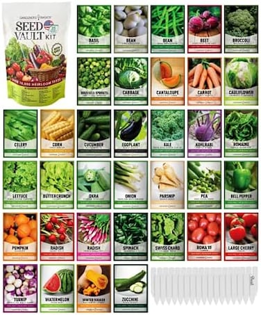 مجموعة بذور الخضراوات الأساسية للبقاء على قيد الحياة من Gardeners Basics، أكثر من 16000 بذرة غير معدلة وراثيًا وأصيلة، رائعة لمعدات البقاء على قيد الحياة في حالات الطوارئ، 35 نوعًا من البذور لزراعة ال