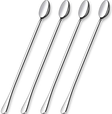 GLAMFIELDS 12-Inch Long Handle Mixing Spoons, Iced Teaspoons, Ice Cream Spoon, Stainless Steel Cocktail Stirring Spoons, Set of 4.