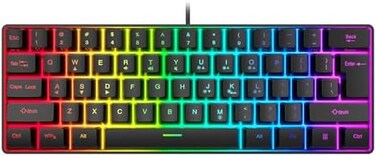 Snpurdiri 60% Wired Gaming Keyboard, RGB Backlit Ultra-Compact Mini Keyboard, Waterproof Small Compact 61 Keys Keyboard for PC/Mac Gamer, Typist, Travel, Easy to Carry on Business Trip(Black.