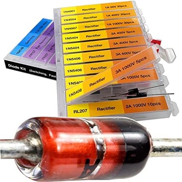 EEEEE 16 Value 250 pcs Diode Assortment Kit Contains Rectifier Fast Recovery Schottky Switching Zener Diode Pack of Assorted diodes.