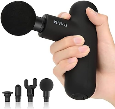 NEPQ Mini Massage Gun, Powerful Fascial Gun Portable Deep Tissue Percussion Muscle Back Head Massager for Pain Relief with 4 Massage Heads High-Intensity Vibration Rechargeable Small Massage Gun.