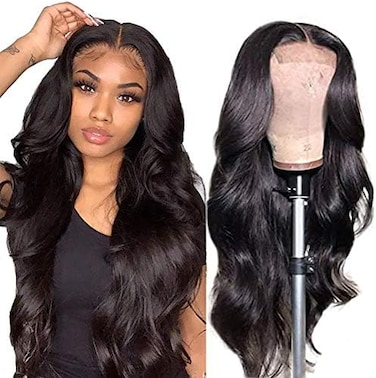 IUPin Body Wave Lace Front Wigs Human Hair Pre Plucked Bleached Knots with Baby Hair Glueless 44 Brazilian Virgin Lace Closure Human Hair Wigs for Black Women Natural Color 150 Density (18inch, body.