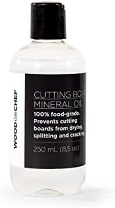 WoodForChef Cutting Board Food Grade Mineral Oil (8,5 oz- Revitalize Cutting Board, Butcher Block, Countertops and Wood Utensils - Food Safe - Made in North America.