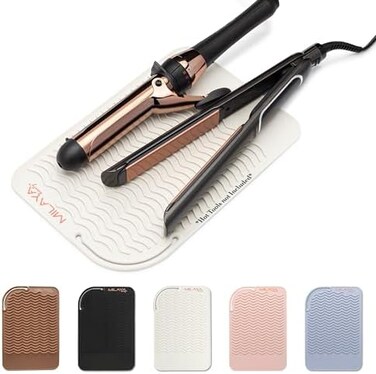 Milaya Beauty Heat Resistant Mat - Curling Iron Holder - Straightener pad - Flat Iron Holder - Silicone Mat for Hair Tools - Hot Tool Mat - Hot Iron Holster - Vanity Mat - Vanity Accessories for Women