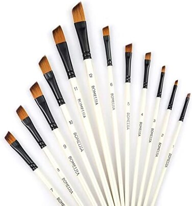 GETHPEN Angular Paint Brushes Nylon Hair Angled Watercolor Pait Brush Set for Acrylics Watercolors Gouache Inks Oil and Tempera(12pcs Pearl White Angled Paintbrush Set.