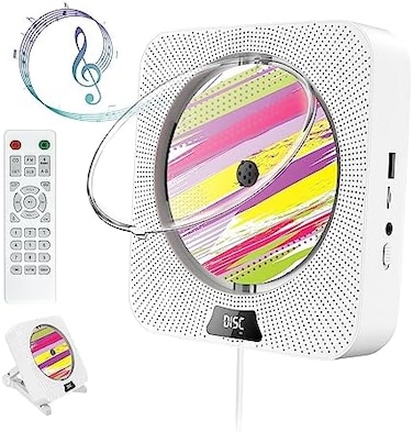 Gimigo Portable CD Player with Bluetooth, Wall Mountable CD Player with Dust Cover,FM Radio,Built-in Speakers,USB Port,AUX Input,LCD Display.