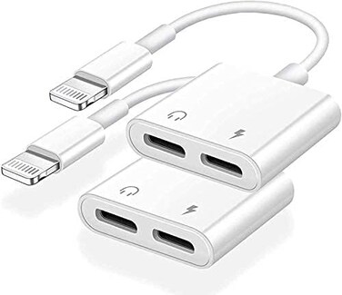 Belcompany [Apple MFi Certified] Dual 2in1 Lightning Headphone AudioCharger Adapter Splitter for iPhone iPad,2 Pack iPhone Headphone Adapter for iPhone 14/13/ 12/11/ XS/XS Max/XR/X/ 8/8plus/7/7 Plus/i