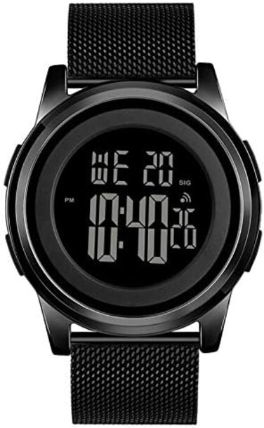 YUINK Mens Watch Ultra-Thin Digital Sports Watch Waterproof Stainless Steel Fashion Wrist Watch for Men Women, Black Mesh Band, L, Ultra-thin digital sports watch.