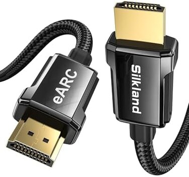 Silkland 8K HDMI ARC/eARC Cable 2. 1 for Soundbar 6. 6ft, 8K@60Hz, 4K@120Hz High Speed HDMI Cord for Gaming, 48Gbps, Dolby Atoms, HDR10 HDCP Compatible for Vizio Samsung Bose Sound bar, UHD TV, Blu-ra