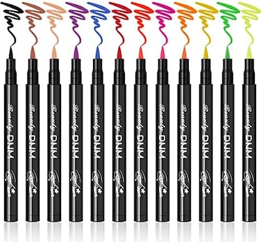 LOKFAR 12 Colors Matte Liquid Eyeliner Colorful Set, Matte Liquid Colorful Eye-Liner Pen Neon Colored Eyeliner Eye Makeup, Long Lasting Water-Proof Smudge-Proof Smooth Liquid Eyeliner Pen -A.