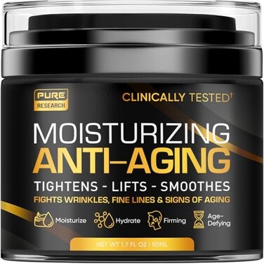 PURE RESEARCH Men's Face Cream Moisturizer - Anti-Aging Cream For Men, Collagen, RetinolHyaluronic Acid - DayNight - Made in USA - Anti Wrinkle 1. 7 oz.