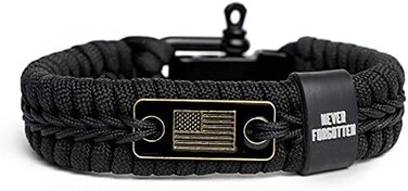 سوار باراكورد من شركة iHeartDogs Hero Company Never Forgotten - سوار تكتيكي للبقاء على قيد الحياة للرجال مع علم الولايات المتحدة الأمريكية البرونزي - يساعد في ربط المحاربين القدامى بكلب رفيق.