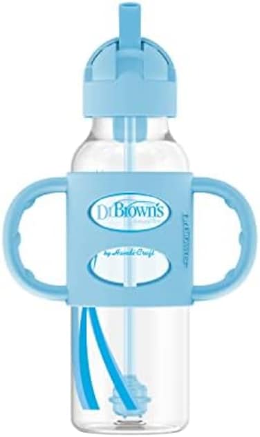 Dr Brown's Dr. Brown's Sippy Straw Bottle with Silicone Handles, Blue, 8 oz.