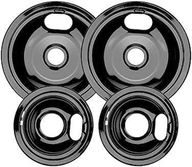 AMI PARTS W10290350 and W10290353 Porcelain Burner Drip Pan Bowls Replacement Fits Whirl-pool Electric Range Cooktop Includes 2 8-Inch and 2 6-Inch Pans.