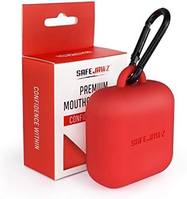 SAFEJAWZ Premium Mouthguard Case with Carabiner Clip. Unique Durable and Flexible Silicone Design to Keep Gum Shields Protected/Clean. Red, One Size.