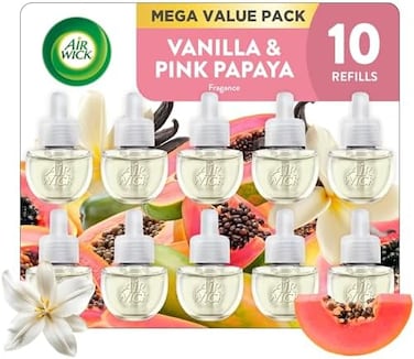 Air Wick Plug In Scented Oil Refill, 10ct, Vanilla and Pink Papaya, Air Freshener, Essential Oils.