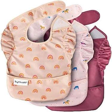 Tiny Twinkle Mess Proof Baby Bib - Waterproof Bib for Baby Boy or Girl - Machine Washable - Adjustable Side Closure - PVC, BPA,Phthalate Free - Great for Travel - Baby Food Bibs 3 Pack Boho Unicorn.