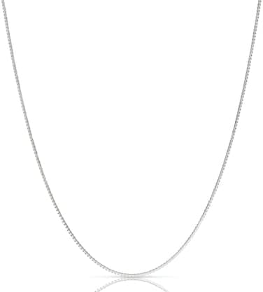 Next Level Jewelry Italian Box Chain Sterling Silver 1MM, 925 Sterling Silver Box Chain Necklace Women, Sterling Silver Chain Women, Thin Sterling Silver Necklace Chain Women Girl.