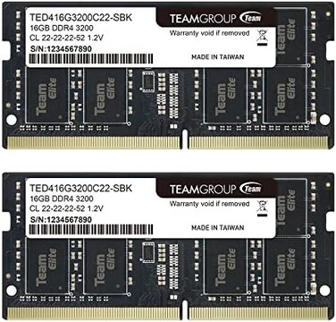 TEAMGROUP Elite DDR4 32GB Kit (2 x 16GB3200MHz (2933MHz or 2666MHzPC4-25600 CL22 Unbuffered Non-ECC 1. 2V SODIMM 260-Pin Laptop Notebook PC Computer Memory Module Ram Upgrade - TED432G3200C22DC-S01.