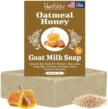 Herblov Oatmeal Honey Goat's Milk Soap Bar &ndash; Natural Bar Soap for Women, Men, Kids, Itchy Skin, Eczema, Psoriasis, Rash, Sunburn Skincare &ndash; Calming Colloidal Oatmeal Face CleanserBody Wash, Made in US