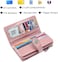 Travelambo Womens Wallet Large Capacity RFID Blocking Genuine Leather Wristlet Wallets, Pink, One size.