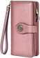 Travelambo Womens Wallet Large Capacity RFID Blocking Genuine Leather Wristlet Wallets, Pink, One size.