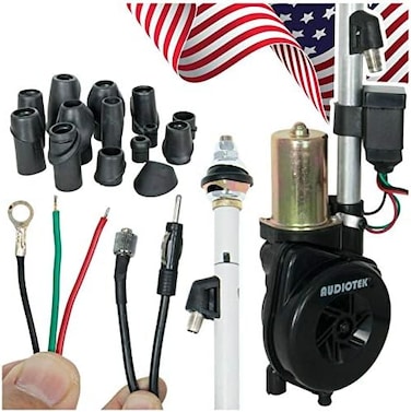 Audiotek Waterproof Universal Electric Power Automatic Antenna Car SUV AM FM Radio Mast Aerial 12V Made with Stainless Steel Built-in Imported Micro Relays, 3C-2V Coaxial Cable.