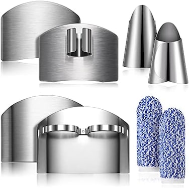 CHENGU 8 Pieces Finger Guard Set for Cutting Knife Guard Finger Cot Stainless Steel Cutting Protector Adjustable Safe Thumb Guard Finger Protector for Cutting Food to Avoid Hurting When Slicing and Ch