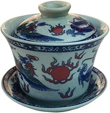 vv8oo Gaiwan 5. 5oz Chinese Penoy Teacup Qinghua Porcelain Cup Gongfu Tea Set (Dragon and phoenix.