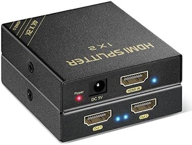 HBAVLINK 4K HDMI Splitter 1 in 2 Out 60Hz- HDCP 2. 2/2. 3 Bypass, HDR, Dolby Atmos/DTS5. 1/7. 1 - Compatible with PS5/PS4/PS3, Apple TV, Xbox, Cable Box, Roku Stick, etc.