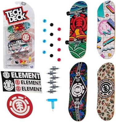 مجموعة ألواح التزلج الصغيرة TECH DECK Ultra DLX المكونة من 4 قطع، من Element Skateboards، ألواح تزلج صغيرة قابلة للتجميع والتخصيص، متعددة الألوان.