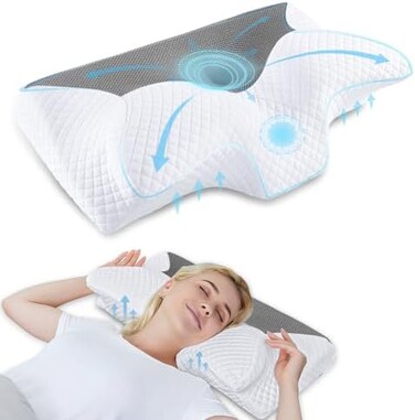 HOMCA Cervical Pillow Memory Foam Pillows - Contour Memory Foam Pillow for Neck Pain Relief, Orthopedic Neck Bed Pillow for Side Sleepers Back and Stomach.