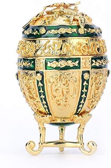 FASALINO Faberge Egg Jewelry Trinket Box Classic Hand-Painted Ornaments Metal Vintage Craft Gift for Home Decor.