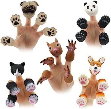 MIMIDOU Cute Animal Finger Puppets Toys 5 Set, Panda, Squirrel, cat, Shiba Inu, Pug, Role-Telling Animal Puppets, an Excellent Gift for Kids.
