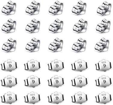 Ubrand 30pcs/15 Pairs 925 Sterling Silver Earring Backs Replacement Secure Ear Locking, Butterfly Earring Backs Replacement Secure Ear Lockings for Stud Earrings Ear Nut for Posts6x4. 5mm.