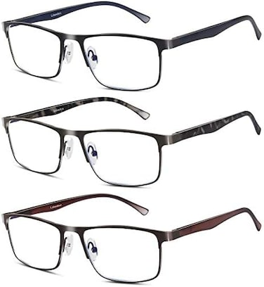 Lcbestbro 3 Pack Blue light Blocking Reading Glasses for Men, Stylish Metal Frame Readers.
