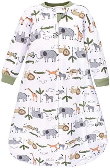 Hudson Baby Unisex Baby Premium Quilted Long Sleeve Sleeping Bag and Wearable Blanket, Safari Life, 12-18 Months.