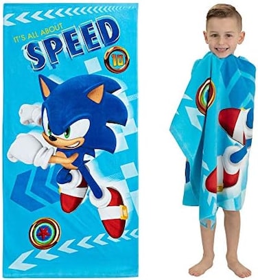 Franco Kids Super Soft Cotton Beach Towel, 58 in x 28 in, Sonic The Hedgehog.