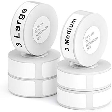 NIIMBOT Label Maker Tape D11 Adapted Label Print Paper 3 Large3 Medium Standard Laminated Office Labeling Tape Replacement for D11 Handheld Label Machine Waterproof Tear Proof 6 Roll White.