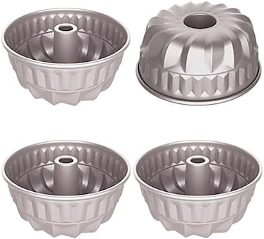 CHEFMADE 4PCS Mini Fluted Cake Pan, 4-Inch Non-Stick Tube Pans Kugelhopf Mold Cake Pan for Oven Baking (Champagne Gold.