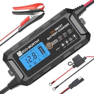 ECO-WORTHY 5Amp 12V Automatic Smart Battery Charger and Maintainer with LCD Display for Lead Acid and Lithium (LiFePO4Battery.