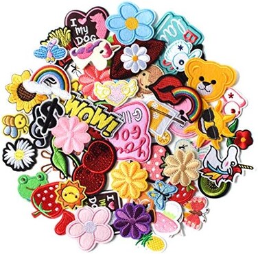 AXEN 60PCS Embroidered Iron on Patches DIY Accessories, Random Assorted Decorative Patches,Cute Sewing Applique for Jackets, Hats, Backpacks, Jeans, 60 Pieces Package.
