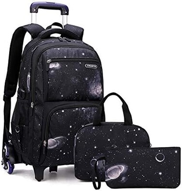 حقيبة ظهر بعجلات للأطفال من VIDOSCLA Elementary Galaxcy Teens، حقيبة سفر بعجلات للأولاد، حقيبة كتب مدرسية بست عجلات.