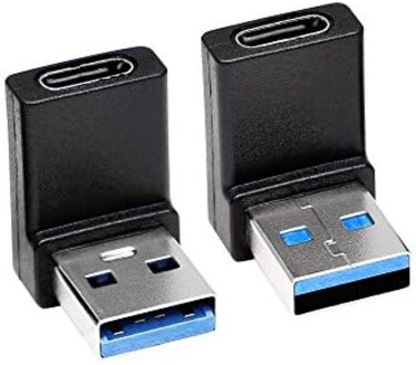 CERRXIAN Right Angle USB C to USB A Adapter, Up AngleDown Angle USB A 3. 0 Male to USB Type C 3. 1 Female Connector Adapter for Laptops, Wall Chargers, Power Banks(2-Pack.