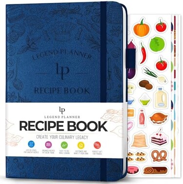 Legend Planner Recipe Book &ndash; Blank Family Cookbook to Write In Your Own Recipes &ndash; Empty Cooking Journal &ndash; Personalized Cooking Notebook, Hardcover, A5, 58 Recipes In Total (Mystic Blue.