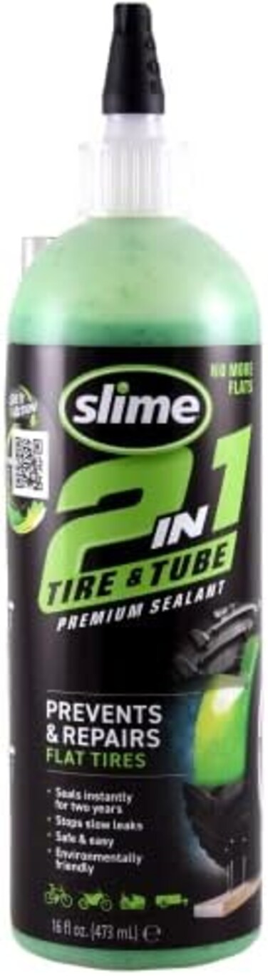 Slime 10193 Tire and Tube Sealant Puncture Repair Sealant, 2-in-1, Premium, Prevent and Repair, suitable for non-highway Tires and Tubes, Non-Toxic, Eco-Friendly, 16oz bottle.